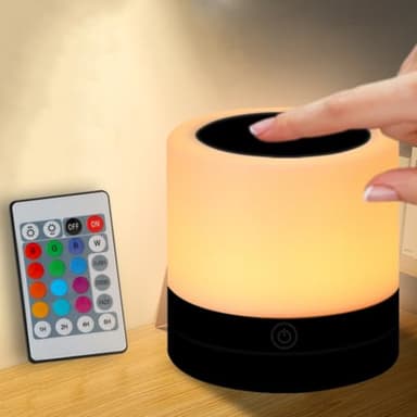 Nursery Night Light for Kids, USB Rechargeable Small Desk Lamp,13 RGB Colors & 4 Brightness & 1 Remote, Touch Bedside Cordless Table Lamp, Portable Night Lamp for Bedroom Living Room Home (Black) - Image 1