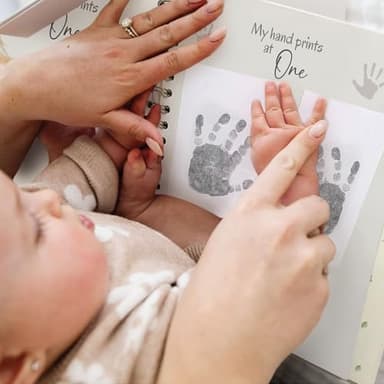 Eviepops Prints Baby Memory Book, Luxury Keepsake Gift for Mom to be, Milestone Record & Photo Album Birth to Age 5, Gender Neutral for Boy or Girl, Linen Fabric Safari Journal Scrapbook, Baby Shower - Image 6