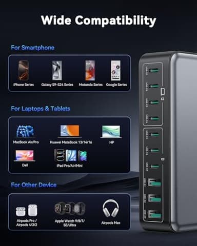 480W USB C Charger Block, Rocoren 10-Ports USB C Charging Station for Multiple Devices,PD 100W Type c Gan Fast Charger Station Multi USBC Charging Hub for Laptop MacBook HP iPad iPhone Samsung - Image 7