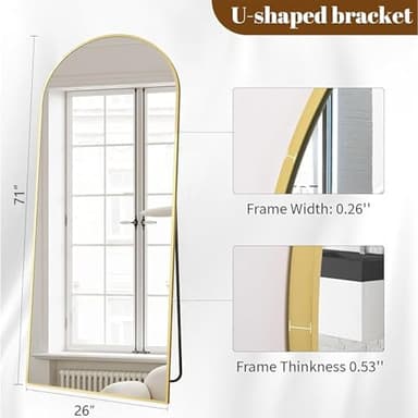 Koonmi Arched Full Length Mirror, 71"x26" Full Body Floor Mirror Standing Hanging or Leaning Wall, Full Body Mirror with Stand, Aluminum Alloy Thin Frame for Bedroom Living Room, Gold - Image 7