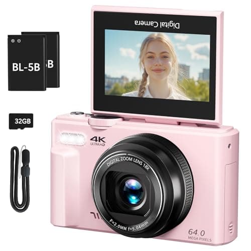 4K Digital Camera for Photography, 64MP Vlogging Camera for YouTube with 3" 180° Flip Screen, 18X Digital Zoom Point and Shoot Camara with 32GB Micro SD Card for Beginner (Pink) - Image 1