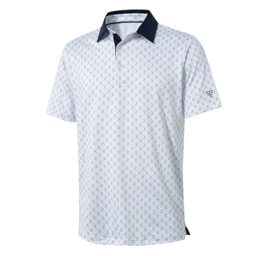 Golf Shirts for Men Dry Fit Short Sleeve Print Performance Moisture Wicking Polo Shirt White - Image 1
