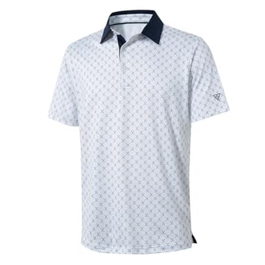 Golf Shirts for Men Dry Fit Short Sleeve Print Performance Moisture Wicking Polo Shirt White - Image 1