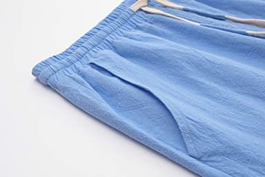 SIR7 Men's Linen Casual Classic Fit 11 Inch Inseam Elastic Waist Shorts with Drawstring Blue Medium - Image 4