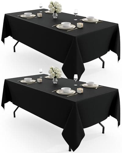 Pureegg Rectangle Table Cloth 60" x 102" – Durable Polyester Tablecloth Offers Reusable & Washable Protection, Ideal for Outdoor Party, Picnic, Wedding, Banquet and Birthday, 2 Pack, Black - Image 1