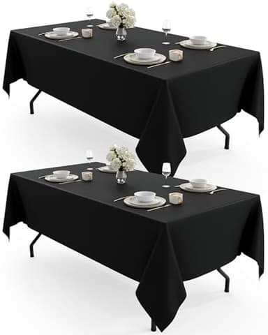 Pureegg Rectangle Table Cloth 60" x 102" – Durable Polyester Tablecloth Offers Reusable & Washable Protection, Ideal for Outdoor Party, Picnic, Wedding, Banquet and Birthday, 2 Pack, Black - Image 1
