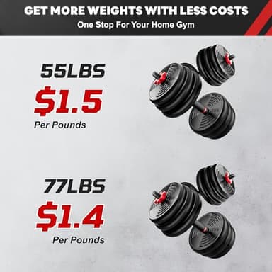 GOIMU Adjustable Dumbbells, 55/77LBS Free Weight Set, 4 in 1 Dumbbell Set Used as Barbell, Kettlebell, Push Up Stand, Fitness Exercise for Home Gym Suitable Men/Women(76LB) - Image 8