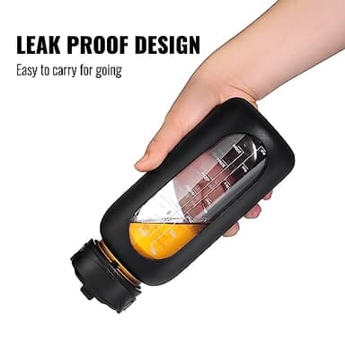 CIVAGO 32 oz Glass Water Bottle with Straw and Handle, Large Sports Motivational Water Bottle Flask with Time Marker and 2 Lids, Leakproof Water Jug Canteen with Silicone Sleeve for Gym, Sage - Image 4