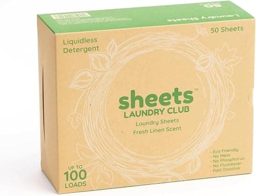Sheets Laundry Club Laundry Detergent Sheets, 100 Loads - Fresh Linen Scent, Eco-Friendly, Quick-Dissolving Formula, Hypoallergenic, Septic Safe, Plastic-Free Packaging - 50 Sheets - Image 1
