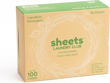 Sheets Laundry Club Laundry Detergent Sheets, 100 Loads - Fresh Linen Scent, Eco-Friendly, Quick-Dissolving Formula, Hypoallergenic, Septic Safe, Plastic-Free Packaging - 50 Sheets - Image 1