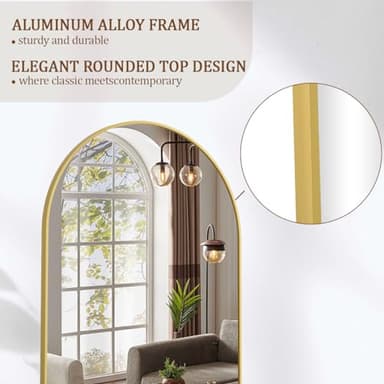 Koonmi Arched Full Length Mirror, 71"x26" Full Body Floor Mirror Standing Hanging or Leaning Wall, Full Body Mirror with Stand, Aluminum Alloy Thin Frame for Bedroom Living Room, Gold - Image 3