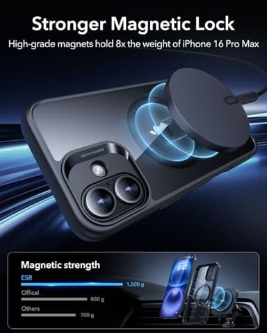 ESR for iPhone 16 Case with Stand, Compatible with MagSafe, Magnetic Kickstand Case for iPhone 16, Military-Grade Protection Shockproof Case, Boost Series, Clear Black - Image 4