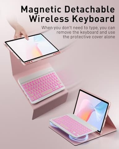 TUNKARMOR for iPad A16 11th / 10th Generation Case with Backlit Keyboard - 7 Color Change for iPad 10th Gen 2022 & 11th Gen 2025 A16 10.9/11 inch Cover - Built-in Pencil Holder with Mouse - Pink - Image 7