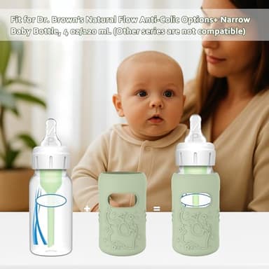 KingKam 4 Pack Silicone Sleeves for Dr. Brown's Glass Baby Bottles, Anti Breakage Baby Bottle Sleeves Holder, Compatible with Dr. Brown's Newborn Narrow Glass Baby Bottles 4oz - Image 2