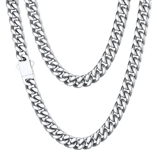 Stainless Steel Mens Cuban Link Chain, Miami Cuban Chain Necklace for Men, 7mm Wide Hip Hop Mens Jewelry, 20" - Image 1