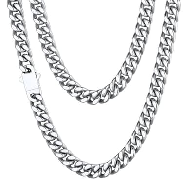 Stainless Steel Mens Cuban Link Chain, Miami Cuban Chain Necklace for Men, 7mm Wide Hip Hop Mens Jewelry, 20" - Image 1