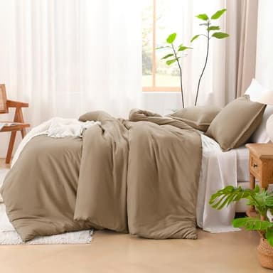 Litanika Comforters Taupe Super King Size, 3 Pieces Lightweight Solid Bedding Set & Collections, All Season Fluffy Bed Set (120x120In Comforter & 2 Pillowcases) - Image 5