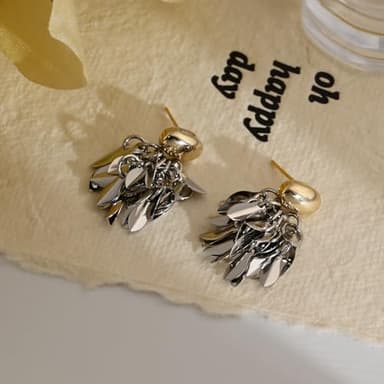 Two Tone Leaf Tassel Earrings 14K Gold Plated and Silver Hanging Earrings Silver Drop Dangle Earrings for Women Trendy - Image 6