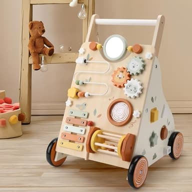 Pithfor Wooden Baby Walker, Baby Push Walker with Activity Center for Girls Boys, Push Walker Toys for Babies Learning to Walk, Sit-to-Stand, for 10-12 Months 1 2 3 Years Old - Image 8