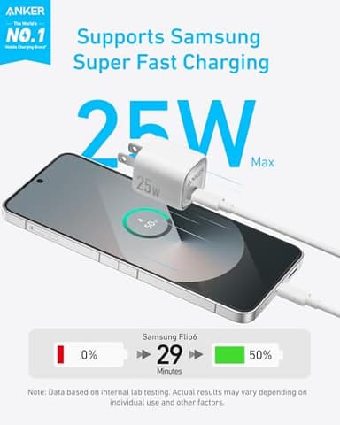 Anker 25W USB C Charger Block, Compact and Foldable, Supports PPS Fast Charging for Galaxy S24/Z Fold/Z Flip/Tab, iPhone 17/16 Series, iPad (White) - Image 2