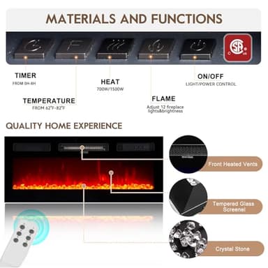 OneBlis 70" TV Stand for Living Room, Modern Entertainment Center & Media Console, Fits TVs up to 80", Storage Cabinet with Shelves, 36" Electric Fireplace with LED Flame (All Black) - Image 6