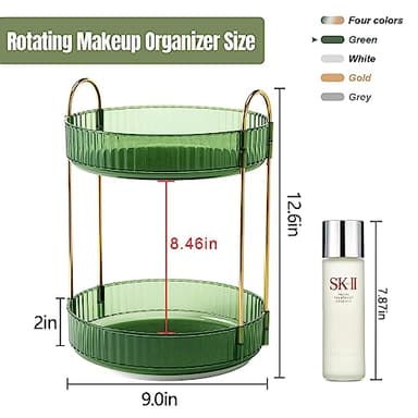 Weidace 360 Rotating Makeup Organizer for Vanity, Bathroom Countertop Spinning Perfume Organizer, High-Capacity Cosmetic and Skincare Dresser Make Up Holder Rack (2 Tiers, Green) - Image 4