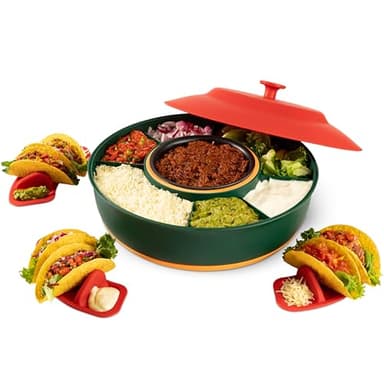 Taco Tuesday Kit - Taco Bar Serving Set for a Party - 30oz Heated Pot, 4 Taco Holders, & Detachable Lazy Susan Tray - Taco Night Fiesta – Unique Couple & Housewarming Gift Set Ideas - Image 1