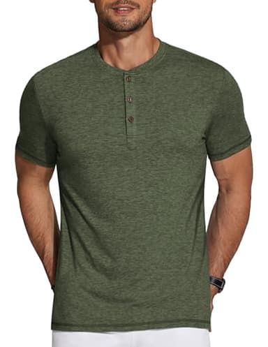 COOFANDY Men's Henley Short Sleeve Shirts Casual Button Henley Basic Tee Solid Fashion Shirts Dark Green - Image 1