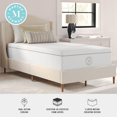 Martha Stewart SleepComplete Twin Mattress in a Box, Medium-Plush Dual-Action Cooling Gel Memory Foam Mattress, Removable Coolweave Jacquard Cover, 12", White - Image 4