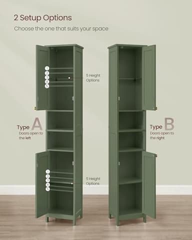 VASAGLE Tall Bathroom Cabinet with Lights, Slim Freestanding Bathroom Storage Cabinet with Adjustable Shelves, for Small Spaces, Modern, 11.8 Inches Wide, Forest Green UBBC566C01 - Image 3