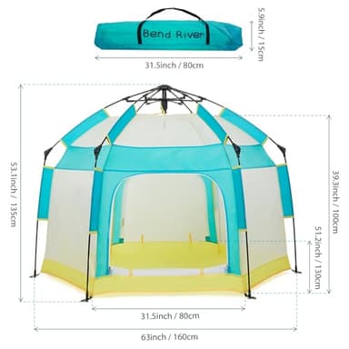 Bend River Baby Playpen with Canopy, Portable Baby Beach Tent, Toddler Play Yard Indoor and Outdoor, Foldable Mosquito Net for Infant - Green - Image 2