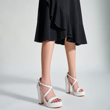 Trary Women's White Strappy Platform Chunky High Heels Sandals Fashion Comfortable Open Toe Heels for Women Dress Wedding Party Shoes - Image 6