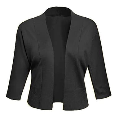 AAMILIFE Women's 3/4 Sleeve Cropped Cardigans Sweaters Jackets Open Front Short Shrugs for Dresses Black XL - Image 2