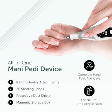 PediLux Pro Professional Manicure Pedicure Kit, Cordless Electric Nail File Drill Set, Thick Toenail Grinder, Toe Nail Dremel Tools, Filer, Buffer, Sander, Remove Cuticles, Callus for Men & Women - Image 7