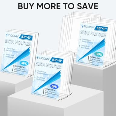 TICONN 8.5 x 11 Acrylic Sign Holder, L Shape Clear Sign Stand for Displaying, Plastic Paper Holder for Office, Store, Restaurant (Vertical 3 Pack) - Image 7