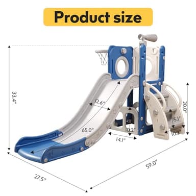 Baotree 6 in 1 Toddler Playset with Slide, Kids Slide with Basketball Hoop, Ball, Ring Toss, Indoor Outdoor Toys (White Blue) - Image 6