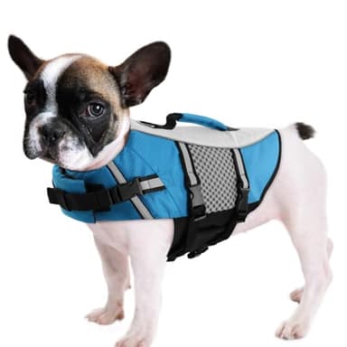 Queenmore Dog Life Jacket Vest for Swimming Boating Kayaking, Small Medium Doggie Puppy Life Preserver Lifesaver Pet PFD Lifejacket Safety Water Vest Pool Floatie (New Blue,M) - Image 1