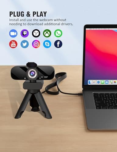GOZVRPU 1080P HD Webcam with Built-in Microphone, Rotatable Tripod, Wide-Angle Lens,Privacy Cover, Auto Light Correction, Plug & Play USB-A Webcam for Laptop, Desktop, PC, Streaming-Black - Image 4