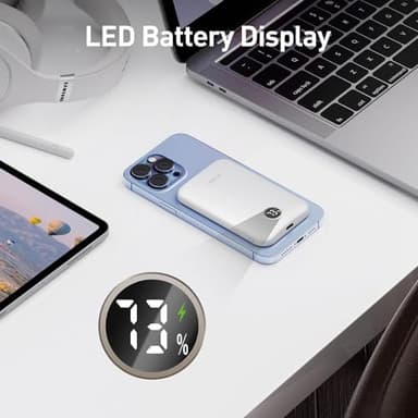 iWALK Magnetic Portable Charger,5000mAh 18W Wireless Slim Power Bank Battery Pack with LED Display and Comfortable Grip Only Compatible with iPhone 16/16 Pro/16 Pro Max/15/14/13/12 Series,White - Image 6