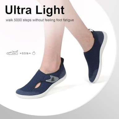 LeIsfIt Womens Wide Toe Box Shoes Adjustable Diabetic Walking Shoes Breathable Barefoot Zero Drop Sneakers for Arthritis Edema Swollen Feet Navy Size 7 - Image 6
