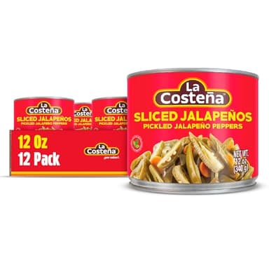 La Costeña Sliced Jalapeno Peppers - Pickled Jalapenos - Jalapeno Pepper - Hot Peppers for Mexican Food, Guacamole, Spicy Nacho & Taco Toppings, Enchiladas & Salsa - 12oz, 12 Pack Canned Jalapenos - Image 1