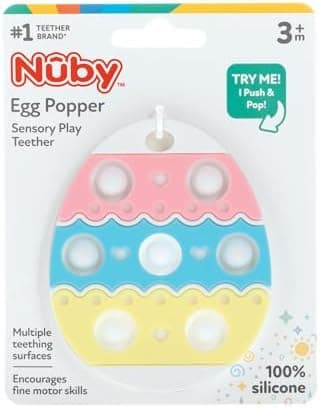 Nuby Easter Egg Popper Teether – Soft Silicone Teething Toy for Babies, 3+ Months, Sensory Pop Bubbles, Easy Grip Design - Image 6