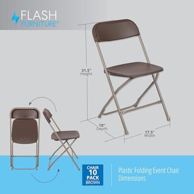 Flash Furniture Hercules Series Plastic Folding Chair Brown - 10 Pack 650LB Weight Capacity Comfortable Event Chair-Lightweight Folding Chair - Image 3