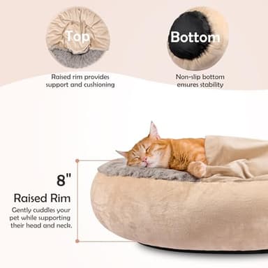 JOEJOY Small Dog Cat Bed With Hooded Blanket, Cozy Cuddler Luxury Puppy Pet Donut Round Calming Anti-Anxiety Burrow Cave - Anti-Slip Bottom, Machine Washable, 23 Inch - Image 2