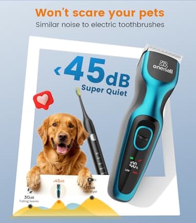 Oneisall Dog Clippers for Grooming - 2-Speed Super Power, 50dB Quiet Rechargeable Cordless Trimmer With Detachable Stainless Steel Blade for Small & Large Dogs With Thick Coats - Image 4