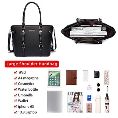 Montana West 3PCS Purses for Women Tote Bag and Wallet Set Shoulder Satchel Crossbody Bags Leather Handbag for Gift Travel Casual Work MWC3-C032WBK - Image 4