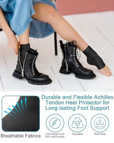 PGRODE Achilles Tendon Sleeve with Silicone Heel Protector Cushion Pad, Achilles Tendonitis Support Compression Socks for Women Plantar Fasciitis, Bursitis, Heel Pain Relife, 1 Pair (Black) - Image 2