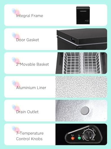 F.W.WOOLWORTHS 7.0 Cu.Ft Chest Freezer 7 Gears Temperature Control, Deep Freezer with Removable Basket, Compact Freezer for Kitchen, Home, Office, Garage, Basement-Black - Image 7