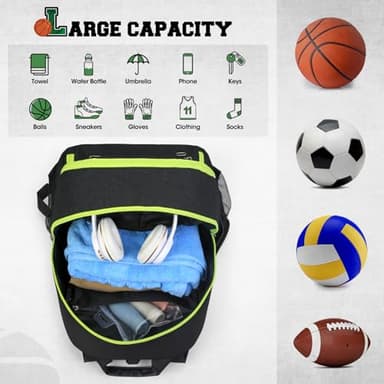 RAINSMORE Basketball Bag Backpack with Separate Ball Holder Shoe Compartment Water Resistant Basketball Bookbag, Sport Equipment Bags for Volleyball, Soccer, Gym Black - Image 5