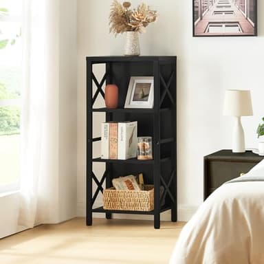 MNEETRUNG Small Bookshelf,4 Tier Industrial Bookcase with Metal Frame and Backboard,Narrow Black Book Shelf,Office Book case for Small Spaces,Living Room,Bedroom and Home Office - Image 4